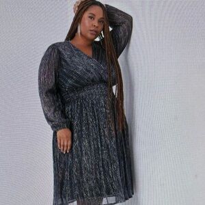 NWT Lane Bryant Metallic Striped Midi Party Cocktail Dress Size 30/32